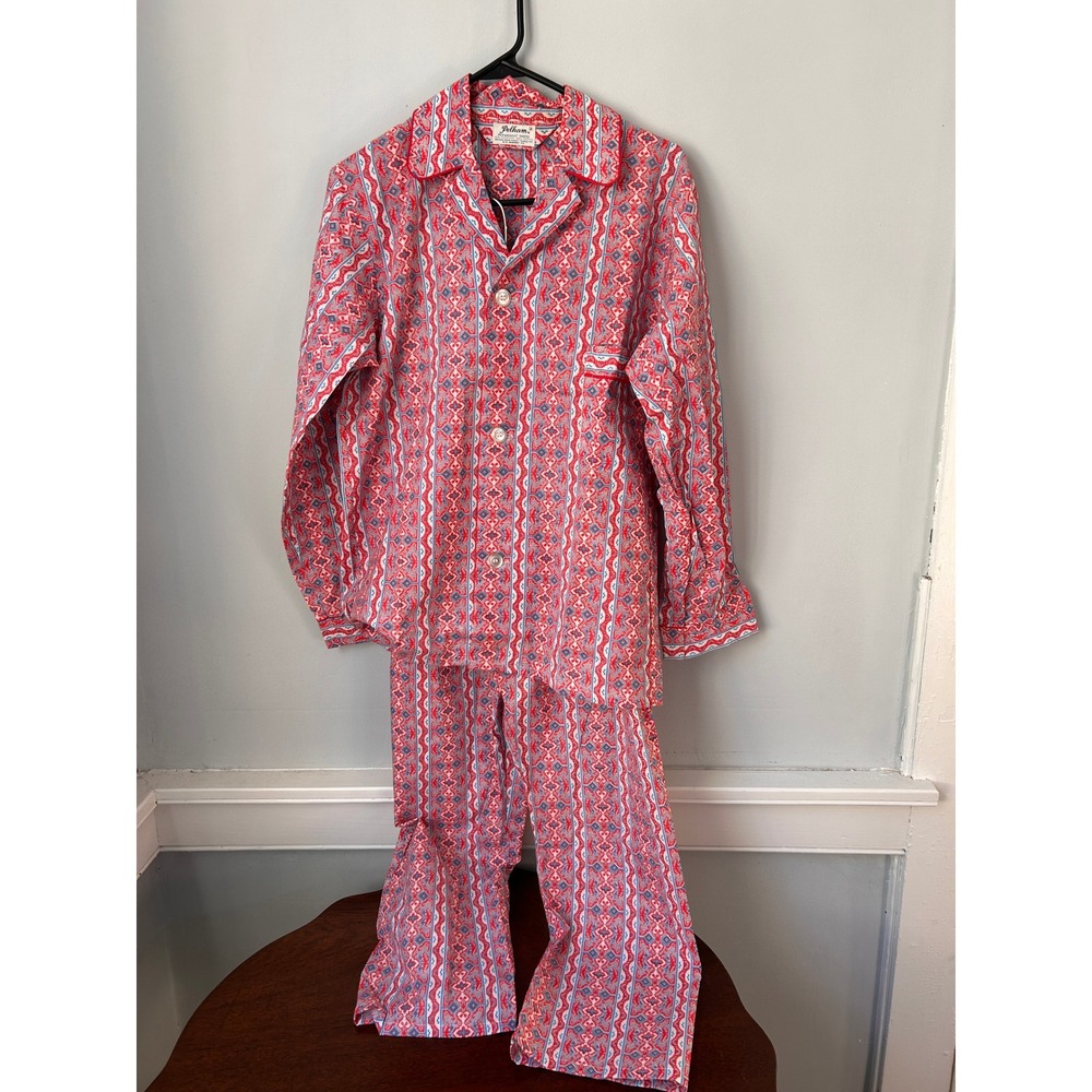 Vintage Pelham Pajama Set Red Blue Geometric Medallion Print Cotton Blend Mens S